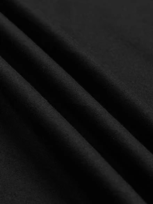 Linhara CURVE Asymmetrical Shoulder Long Sleeve Knit Fitted Bodycon Mini Black Dress With Tassel Hem, Elegant Party Performance Dress, Plus Size - Black - View 5