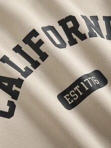 SHEIN 青少年女孩卡其色寬鬆運動衫套裝，字母印花兩件套，加厚秋冬新款休閒日常百搭 - 卡其色 - 查看 3
