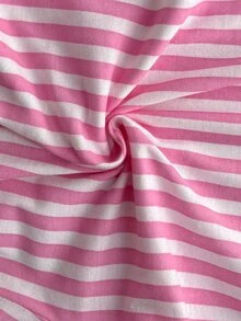 SHEIN Women's ''JUST ONE MORE EPISODE'' Printed Shirt And Striped Wide Leg Pants Pajama Set, Cute, P - Pink - View 5
