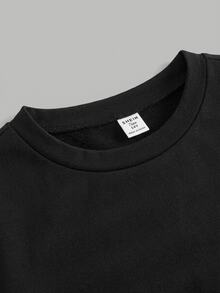 SHEIN 青少年女孩 T-Shirt 秋冬新款 2合1 黑色拼接格紋時尚圓領寬鬆長袖 T-Shirt 返校季街頭風 萬聖節聖誕節 - 黑色 - 查看 6