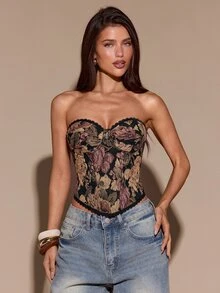SHEIN BAE حمالة صدر نسائية مثيرة باللون الأسود بنقشة جاكار - متعدد الألوان - مشاهدة 3