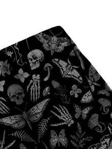 ROMWE Goth Women's 2pcs Casual Floral Print Tube Top & Short Bodycon Skirt Set, Summer - Black - View 4