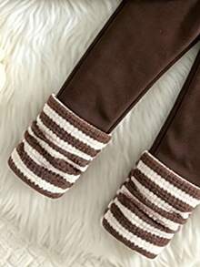 2pcs/Set Girls' College Style Striped 3D Flower Long Sleeve Knit Hoodie & Pants Set, Casual Daily Wear, Autumn - Multicolor - View 7