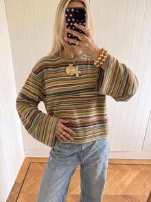SHEIN EZwear 女款休閒寬鬆長袖條紋T恤，秋季上衣，適合日常通勤、派對、秋冬春夏、聖誕節、新年、感恩節、婚禮、海灘、畢業典禮、優雅、外出、約會、通勤、情人節、度假、Y2K、演唱會 - 彩色 - 查看 5