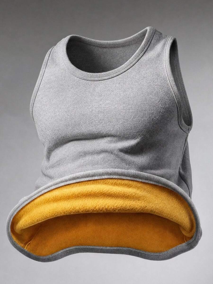 DAZY Men's Solid Color Crew Neck Fleece Lined Casual Versatile Tank Top - Grey - View 1