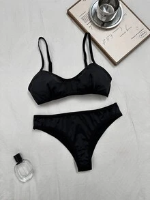 Napfluff Minimalist Black Seamless Bra And Panty Set, Wire-Free Push-Up Lingerie Designed For Women, Lightweight Panties With Adjustable Straps, 2-Piece Set - Black - View 3