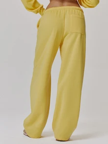 MUSERA Yellow Mid Rise Straight Leg Joggers Fall Autumn Winter Coolgirl Style Casual - Pale Yellow - View 4