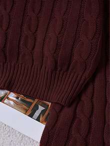 Trelyra كنزة نسائية بياقة دائرية وأكمام طويلة وكتف منسدل - Red Plum - مشاهدة 7
