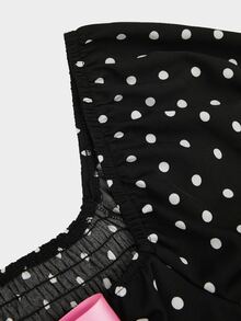 Sweetra CURVE Plus Size Autumn/Winter Fashion Colorblock Polka Dot Waist-Cinched Slimming Casual Long Sleeve Tiered Dress Fall Christmas - Black - View 5