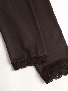 Sweetra Minimalist Knitted Patchwork Lace Long Sleeve T-Shirt And Versatile Casual Maxi Skirt Set - Coffee Brown - View 7
