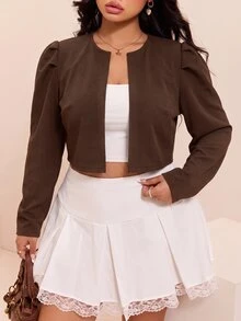 CovetEZ Brown Plus Size Women's Solid Color Long Sleeve Jacket - Versatile, Elegant Gothic Style, Suitable For Daily, Workplace, Formal Occasions And Evening Events (Autumn Style) - Brown - View 9