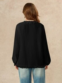 Boho Mama Maternity V-Neck Casual Everyday Outing Blouse - Black - View 4