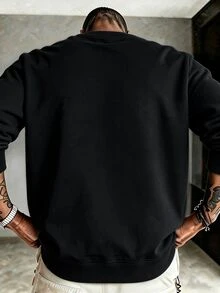 HypeHours Men's Plus Size "Be Yourself" Graphic Sweatshirt, Suitable For Daily Wear And Gatherings - Black - View 2