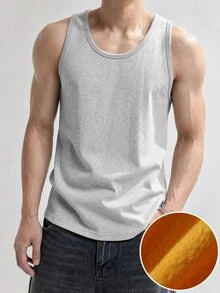 DAZY Men's Solid Color Crew Neck Fleece Lined Casual Versatile Tank Top - Grey - View 4