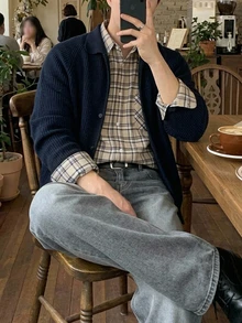 DAZY Spring/Autumn Plaid Fabric Multi-Color Korean Style Casual Loose Fit Men's Shirt - Multicolor - View 5