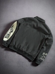 PAVTROS Men's Letter Print Long Sleeve Zip Front Casual Jacket , Y2k - Dark Grey - View 2