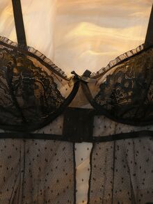 DelicateAllure Plus Size Women's Lace Cami Top And Thong Panty Sexy Lingerie Set - Black - View 4