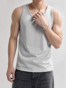 DAZY Men's Solid Color Crew Neck Fleece Lined Casual Versatile Tank Top - Grey - View 7
