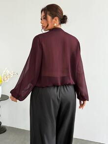 Firerie Plus Size Women's Lace Patchwork Casual Daily Wear Blouse - Red Violet - View 2