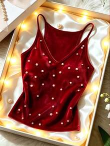Resyla Women's V-Neck Sleeveless Velvet Faux Knit Vest - Red - View 5