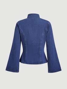 Elamini Women's Denim New Chinese Style Frog Button Jacket - Blue - View 2
