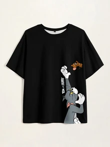 TOM & JERRY X SHEIN Men's T-Shirt All-Over Cartoon Print Urban Renaissance Street Style Casual Fashion Creative Personalized Streetwear - White - View 7