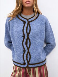 Nöista Women's Colorblock Casual Versatile Daily Wear Cardigan - Blue - View 3