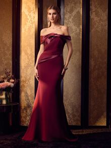 MOTF Soiréza WOMEN'S ELEGANT SEXY SATIN PATCHWORK BANDEAU EVENING DRESS - Burgundy - View 4