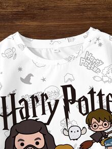 HARRY POTTER X SHEIN Tween Girl Cartoon Print Short Sleeve T-Shirt Fashion - White - View 5