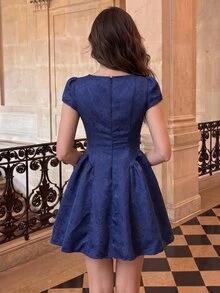 Vintamour Women's Rhinestone Decorated Sweetheart Neckline Elegant Dress - Navy Blue - View 2