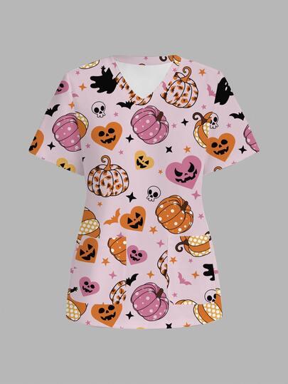 PopScrub All-Over Print Casual Minimalist Daily Scrub Uniform Top