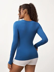 SHEIN Core Rhythm Women's Solid Color Casual Daily Travel Sports T-Shirt - Blue - View 2