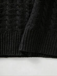 SHEIN فستان كنزة نسائي جديد للخريف والشتاء بتصميم كابل محبوك وأكتاف مكشوفة وأكمام طويلة وياقة غير متماثلة بأسلوب كاجوال أنيق - الأسود - مشاهدة 6