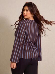 Elaquor Plus Size Women's Striped Colorblock Fashion Vacation Top - Multicolor - View 2