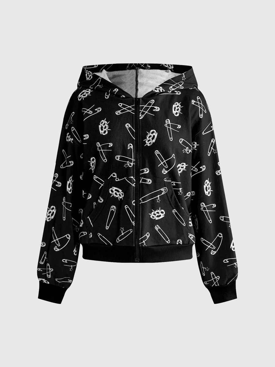 ROMWE Grunge Punk Punk Full Print Pin & Knuckle Duster Pattern Sweatshirt - Black - View 1