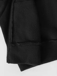 SHEIN 青少年女孩針織黑色抓絨連帽毛領前開襟休閒運動衫 - 黑色 - 查看 8