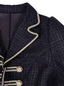 SHEIN LUNE CURVE Plus Size Women's Colorblock Double-Breasted Casual Versatile Wool Blend Jacket - Black - View 9