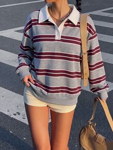 Muchica Women's Casual Wide Striped Sweatshirt, Thick Material, Suitable For Autumn/Winter - Multicolor - View 5