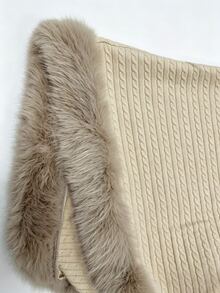 Balvessa Women's Solid Color Patchwork Faux Fur Fashion Cape Regular Coat - Khaki - View 6