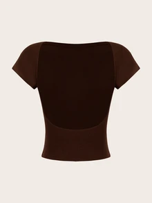 SHEIN EZwear 女款純色露背短袖T恤（2件組） - 彩色 - 查看 8