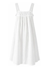 Moonlight&Mama Women's Floral Embroidered Hollow Button Design Pajamas, Loungewear Dress, Maternity Loungewear - White - View 2