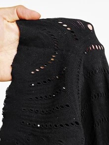 NU&NOW Plus Size Women Solid Color Hollow Out Sexy Casual Dress - Black - View 7