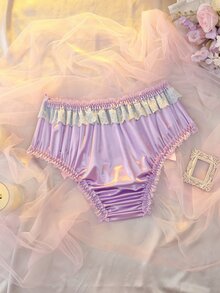 DelicateAllure Bragas triangulares sexys de uso diario con lazo decorativo y contraste de color para mujer talla grande - Rosa - Ver 2