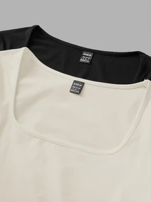 SHEIN EZwear 2件組女款純色方領長袖休閒T恤 - 彩色 - 查看 5
