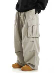 ÉpureWay Loose Fit Men Cargo Pants With Flap Pockets, Side Drawstring Waist, For Fall - Apricot - View 1