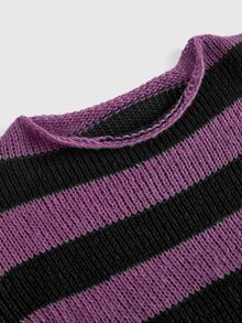 ROMWE Goth Women's Striped Casual Daily Long Sleeve Sweater - Purple - View 3