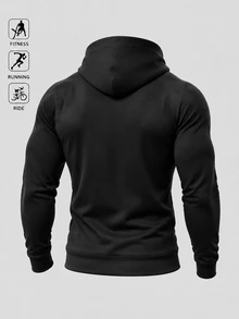 Acti Log Men's Long Sleeve Hooded Sweatshirt With Pockets - Black - View 2