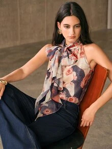 Anewsta Women's New Fashion Digital Print Faux Silk Scarf Style Shawl Vest - Multicolor - View 1