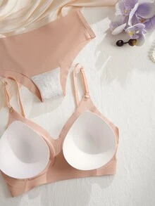 SHEIN 10件組秋季舒適無痕可拆式棉杯內衣套組，婚禮賓客、電音派對適用，棕色、灰玫瑰色、黑色，可愛日系風 - 彩色 - 查看 4