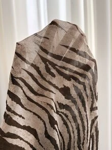 SHEIN Tall Women's Casual Zebra Print Mesh Bell Sleeve Fitted Top, Elegant Autumn/Winter Outfit - Khaki - View 8